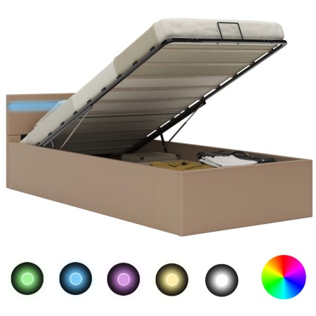 Cama canapé hidráulica LED cuero sintético capuchino 90x200 cm de vidaXL, Camas y somieres - Ref: Foro24-285558, Precio: 259,...