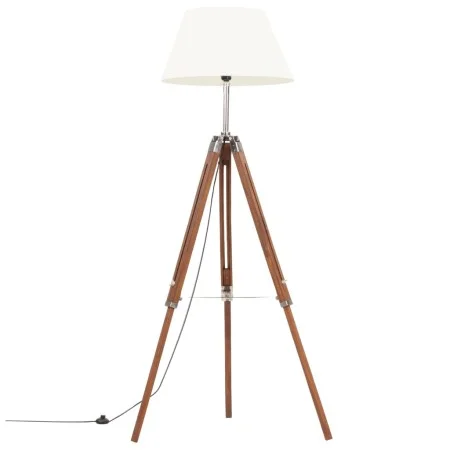 Lámpara de trípode madera maciza de teca marrón y blanco 141 cm de vidaXL, Lámparas - Ref: Foro24-288077, Precio: 98,24 €, De...