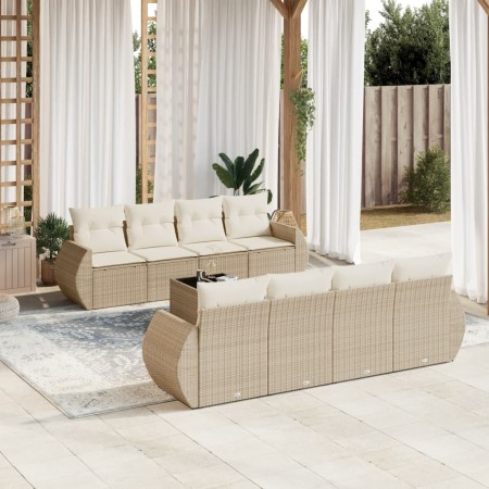 Set de sofás de jardín 9 pzas con cojines ratán sintético beige en Conjuntos de jardín | Comprar online en Foru.es