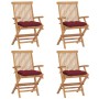 Sillas de jardín 4 uds madera teca con cojines rojo tinto de vidaXL, Sillas de jardín - Ref: Foro24-3065641, Precio: 386,29 €...