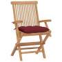Sillas de jardín 4 uds madera teca con cojines rojo tinto de vidaXL, Sillas de jardín - Ref: Foro24-3065641, Precio: 386,29 €...