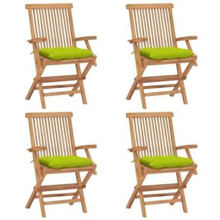 Sillas de jardín 4 uds madera de teca y cojines verde brillante de vidaXL, Sillas de jardín - Ref: Foro24-3065643, Precio: 39...