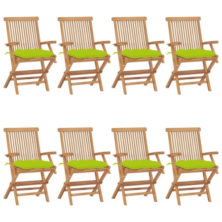 Sillas de jardín 8 uds madera teca con cojines verde brillante de vidaXL, Sillas de jardín - Ref: Foro24-3072915, Precio: 624...
