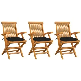 Garden chairs 3 pcs solid teak wood with black cushions by vidaXL, Garden chairs - Ref: Foro24-3062536, Price: 231,27 €, Disc...