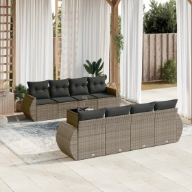 Set de muebles de jardín 9 pzas y cojines ratán sintético gris en Conjuntos de jardín | Comprar online en Foru.es