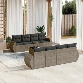 Set de muebles de jardín 9 pzas y cojines ratán sintético gris en Conjuntos de jardín | Comprar online en Foru.es