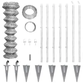 Valla metálica con estacas postes acero galvanizado 15x1,5 m de vidaXL, Paneles de vallas - Ref: Foro24-141505, Precio: 190,4...