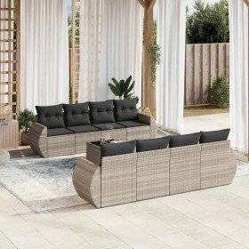 Set muebles jardín 9 pzas y cojines ratán sintético gris claro en Conjuntos de jardín | Comprar online en Foru.es