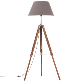 Lámpara de trípode madera maciza de teca marrón y gris 141 cm de vidaXL, Lámparas - Ref: Foro24-288078, Precio: 85,85 €, Desc...
