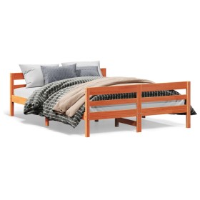 Estructura cama con cabecero madera pino marrón cera 120x200 cm de vidaXL, Camas y somieres - Ref: Foro24-842793, Precio: 124...