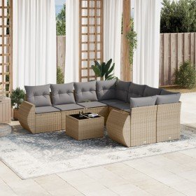 Set de sofás de jardín 9 pzas con cojines ratán sintético beige en Conjuntos de jardín | Comprar online en Foru.es