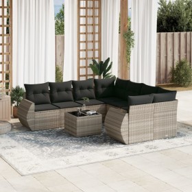 Set muebles jardín 9 pzas y cojines ratán sintético gris claro en Conjuntos de jardín | Comprar online en Foru.es