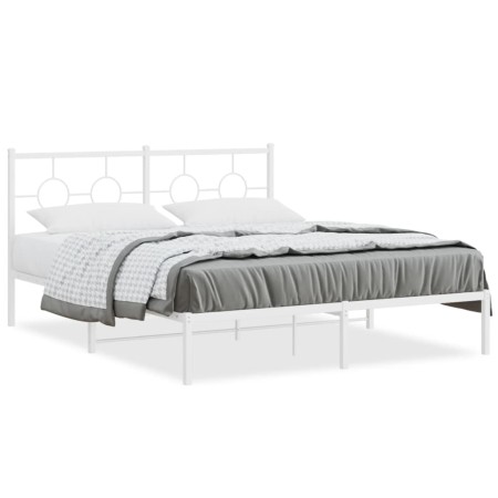 Estructura de cama de metal con cabecero blanca 150x200 cm de vidaXL, Camas y somieres - Ref: Foro24-376277, Precio: 103,30 €...