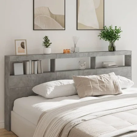 Concrete gray headboard with LED light 220x17x102 cm by vidaXL, Headboards and footboards - Ref: Foro24-839227, Price: 100,58...