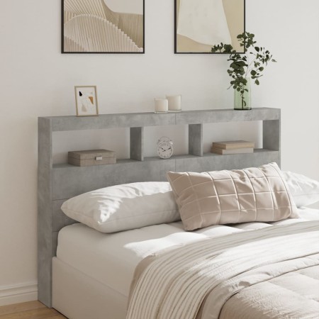 Cabecero de cama con luz LED gris hormigón 160x17x102 cm de vidaXL, Cabeceros y pies de cama - Ref: Foro24-839206, Precio: 92...