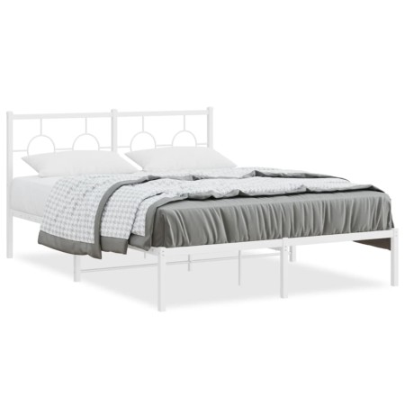 Estructura de cama de metal con cabecero blanca 140x190 cm de vidaXL, Camas y somieres - Ref: Foro24-376275, Precio: 99,35 €,...
