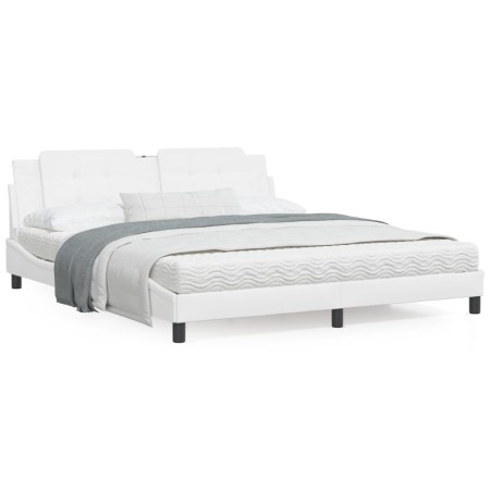 Estructura de cama con luz LED cuero sintético blanco 180x200cm de vidaXL, Camas y somieres - Ref: Foro24-3214125, Precio: 24...