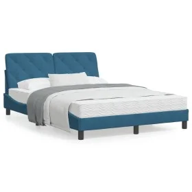 Bed with blue velvet mattress 140x190 cm by vidaXL, Beds and slatted bases - Ref: Foro24-3208656, Price: 395,28 €, Discount: %
