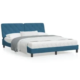 Bed with blue velvet mattress 160x200 cm by vidaXL, Beds and slatted bases - Ref: Foro24-3208668, Price: 400,30 €, Discount: %