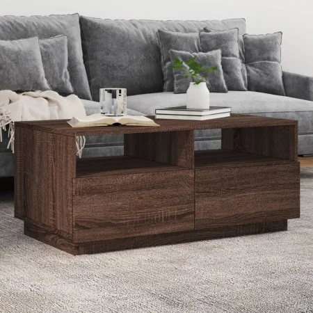 Mesa de centro con luces LED marrón roble 90x49x40 cm de vidaXL, Mesas de centro - Ref: Foro24-839839, Precio: 99,61 €, Descu...