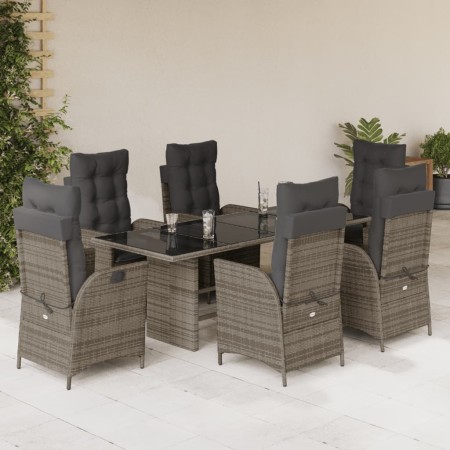 Set comedor jardín 7 pzas y cojines ratán sintético gris de vidaXL, Conjuntos de jardín - Ref: Foro24-3213121, Precio: 925,35...