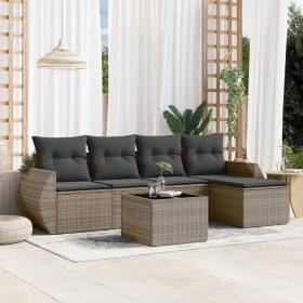 Set de muebles de jardín 6 pzas y cojines ratán sintético gris en Conjuntos de jardín | Comprar online en Foru.es