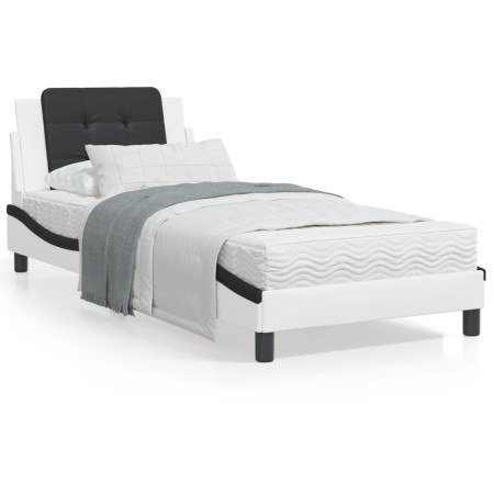 Estructura cama con LED cuero sintético blanco negro 90x200 cm de vidaXL, Camas y somieres - Ref: Foro24-3214088, Precio: 144...