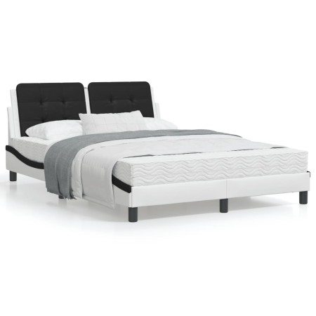 Estructura cama cabecero cuero sintético blanco negro 140x200cm de vidaXL, Camas y somieres - Ref: Foro24-3208190, Precio: 21...