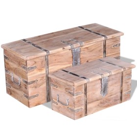 Set de baúl de almacenamiento de madera de acacia 2 unidades en Baúles de almacenamiento | Comprar online en Foru.es