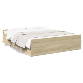 Cama con cajones madera ingeniería roble Sonoma 160x200 cm de vidaXL, Camas y somieres - Ref: Foro24-3280281, Precio: 152,36 ...