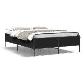 Estructura de cama madera de ingeniería y metal negro 140x200cm de vidaXL, Camas y somieres - Ref: Foro24-3279797, Precio: 15...