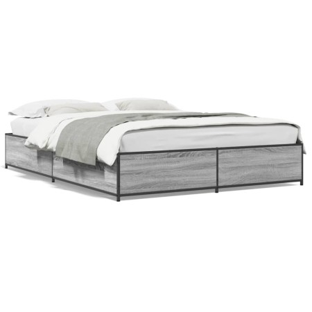 Estructura cama madera ingeniería metal gris Sonoma 140x200 cm de vidaXL, Camas y somieres - Ref: Foro24-3279845, Precio: 130...