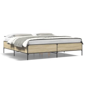 Estructura cama madera ingeniería metal roble Sonoma 180x200 cm de vidaXL, Camas y somieres - Ref: Foro24-3279783, Precio: 15...