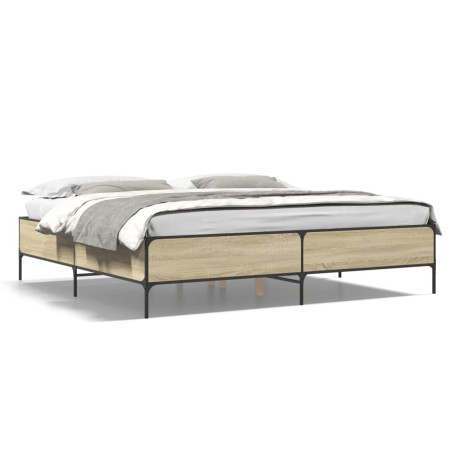 Estructura cama madera ingeniería metal roble Sonoma 180x200 cm de vidaXL, Camas y somieres - Ref: Foro24-3279783, Precio: 15...