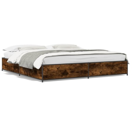 Estructura cama madera ingeniería metal roble ahumado 200x200cm de vidaXL, Camas y somieres - Ref: Foro24-3279824, Precio: 14...