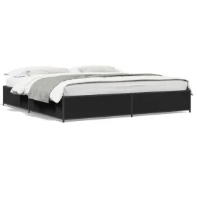 Engineered wood and black metal bed frame 160x200cm by vidaXL, Beds and slatted bases - Ref: Foro24-3279832, Price: 138,17 €,...