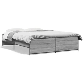 Estructura cama madera ingeniería metal gris Sonoma 150x200 cm de vidaXL, Camas y somieres - Ref: Foro24-3279885, Precio: 147...