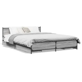Cama con cajones madera ingeniería gris Sonoma 140x200 cm de vidaXL, Camas y somieres - Ref: Foro24-3279935, Precio: 185,83 €...