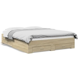 Cama con cajones madera ingeniería roble Sonoma 140x200 cm de vidaXL, Camas y somieres - Ref: Foro24-3280386, Precio: 172,06 ...