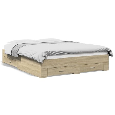 Cama con cajones madera ingeniería roble Sonoma 140x200 cm de vidaXL, Camas y somieres - Ref: Foro24-3280386, Precio: 172,06 ...