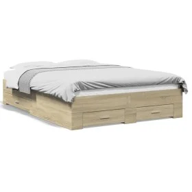 Cama con cajones madera ingeniería roble Sonoma 140x190 cm de vidaXL, Camas y somieres - Ref: Foro24-3280400, Precio: 169,29 ...