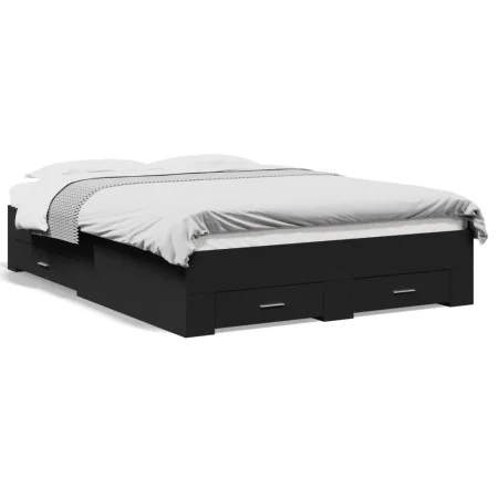 Black engineered wood bed with drawers 140x190 cm by vidaXL, Beds and slatted bases - Ref: Foro24-3280399, Price: 174,87 €, D...