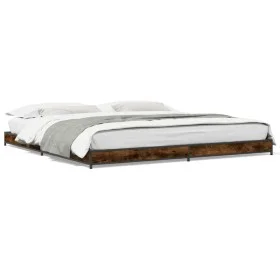 Engineered wood bed frame metal smoked oak 200x200cm by vidaXL, Beds and slatted bases - Ref: Foro24-845128, Price: 102,11 €,...