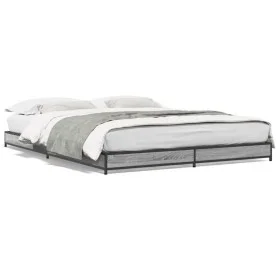 Estructura cama madera ingeniería metal gris Sonoma 120x200 cm de vidaXL, Camas y somieres - Ref: Foro24-845154, Precio: 88,8...