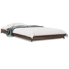 Brown oak metal engineered wood bed frame 90x200 cm by vidaXL, Beds and slatted bases - Ref: Foro24-845180, Price: 70,12 €, D...