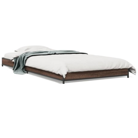 Estructura cama madera ingeniería metal roble marrón 90x200 cm de vidaXL, Camas y somieres - Ref: Foro24-845180, Precio: 71,0...