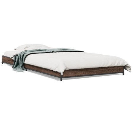 Estructura cama madera ingeniería metal marrón roble 100x200 cm de vidaXL, Camas y somieres - Ref: Foro24-845175, Precio: 58,...