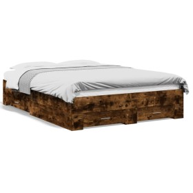 Cama con cajones madera de ingeniería roble ahumado 120x190 cm de vidaXL, Camas y somieres - Ref: Foro24-3280416, Precio: 176...