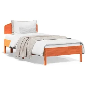 Bed frame with wax brown pine wood headboard 100x200 cm by vidaXL, Beds and slatted bases - Ref: Foro24-3207220, Price: 146,8...