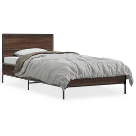 Brown oak metal engineered wood bed frame 90x200 cm by vidaXL, Beds and slatted bases - Ref: Foro24-845521, Price: 81,74 €, D...
